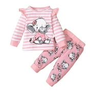 LMTODLFG Baby Boy Clothes Toddler Girl Animal Striped Print T Shirt Top Pant Suit for 0-4 Years Toddler Boy Clothes Pink 9-12 Months